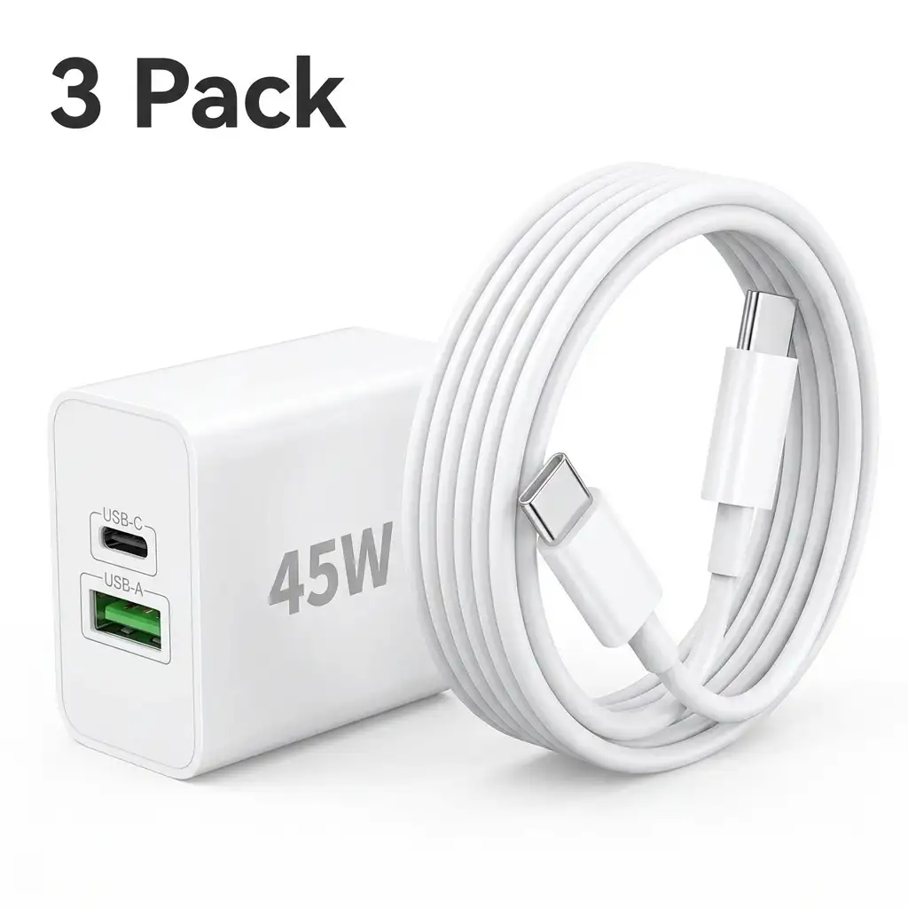 KENHAO 45W Dual Port GaN Wall Charger 3-Pack with 6FT USB-C Cable — home charging solution
